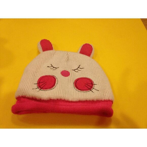 Young Dimension Other - Young Dimension Baby Girls 0/6 Months Knitted Beanie Hat White Pink